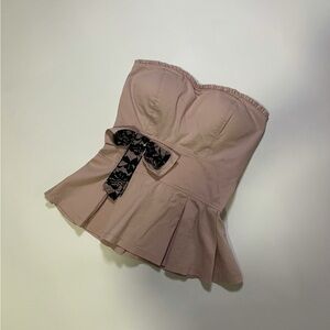 y2k blush pink lace bow detail bustier top